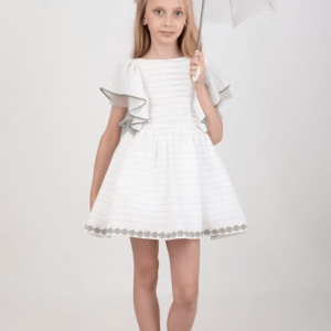 VESTIDO BLANCO CON DETALLES VERDE OLIVA